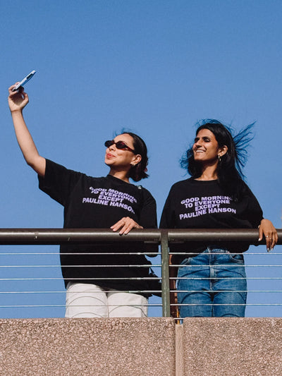 Good Morning T-shirt – Washed Black & Lavendar